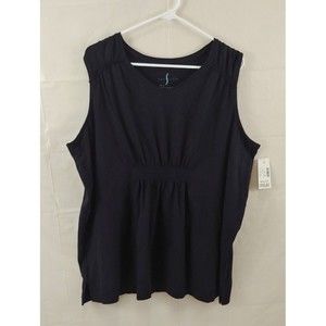 Catherines Serenada Womens Sleep Pajama Top 1X Black Sleeveless Cotton Stretch